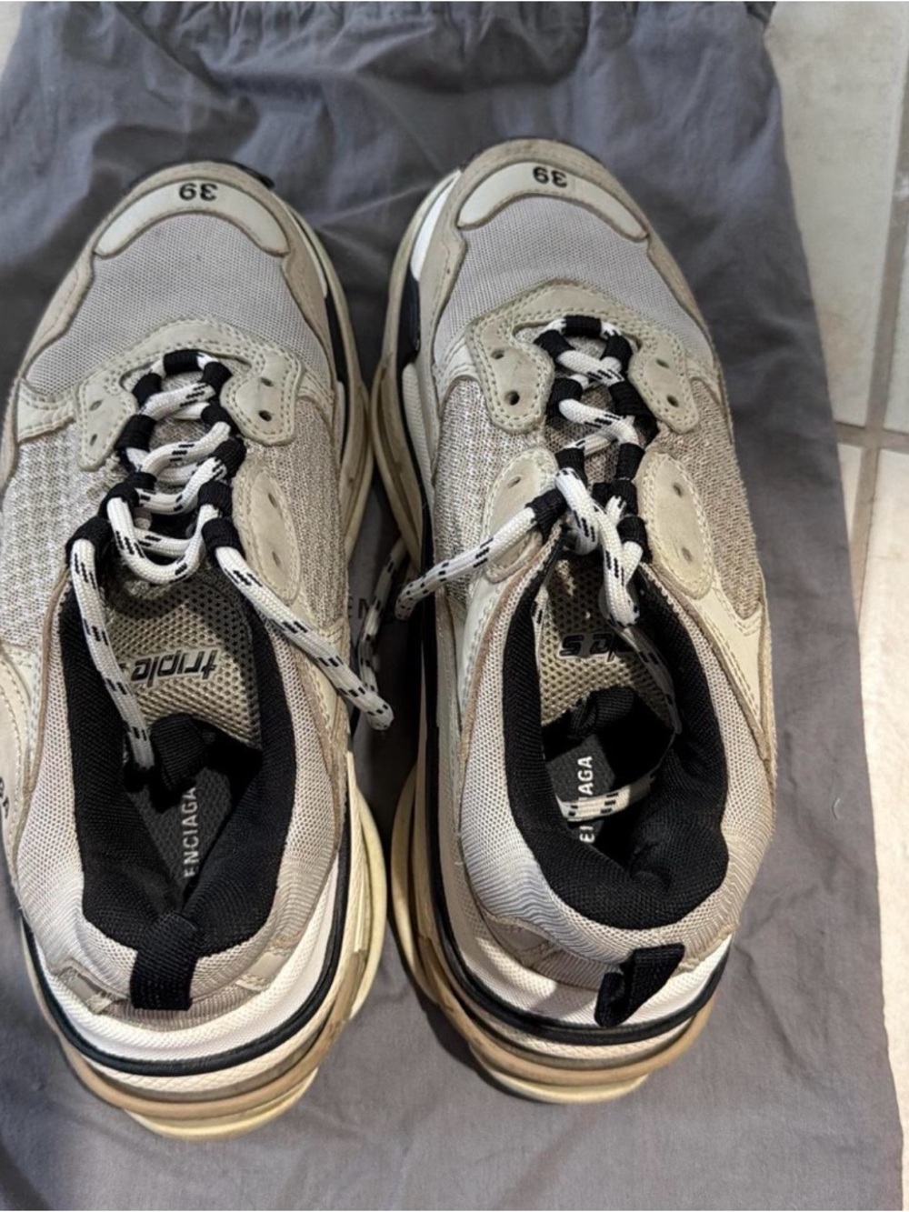 Balenciaga Triple S Style Women’s  Sneakers in Gray and Cream with Black Accents